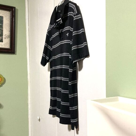 UNDER ARMOUR Black Gray Striped Collar Polo Shirt HeatGear Loose Mens Large - Picture 7 of 15